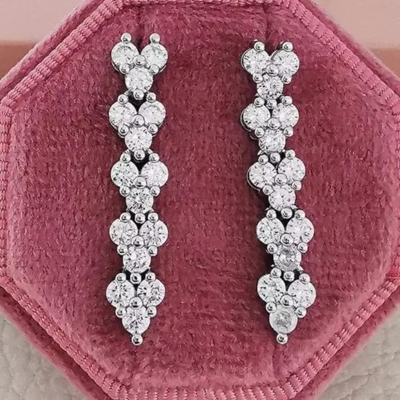 NEW STERLING SILVER DIAMOND LONG EARRINGS, NICE EARRINGS, CUTE EARRINGS.